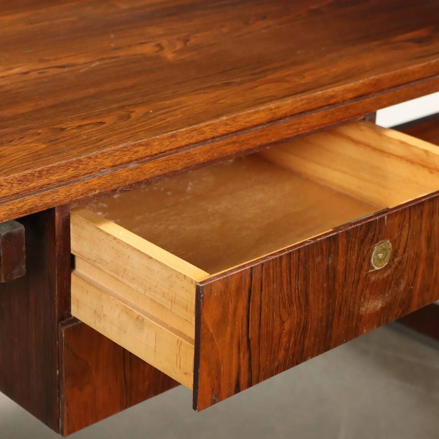 Bureau d’écriture vintage en placage de bois exotique, design, Italie, années 1960