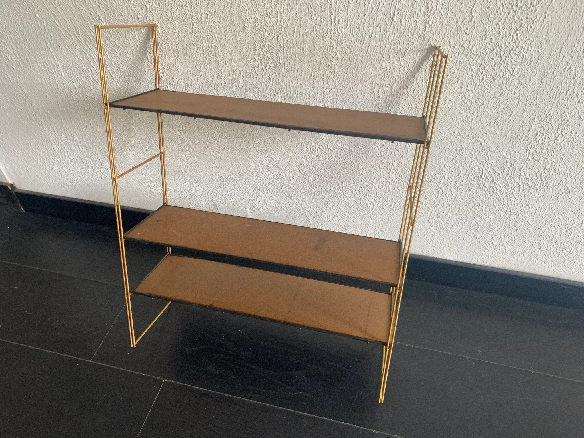 Vintage 1960 String wall shelf in golden wood - 60 x 50 cm