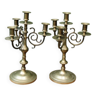 Pair of brass candlesticks, 4 lights