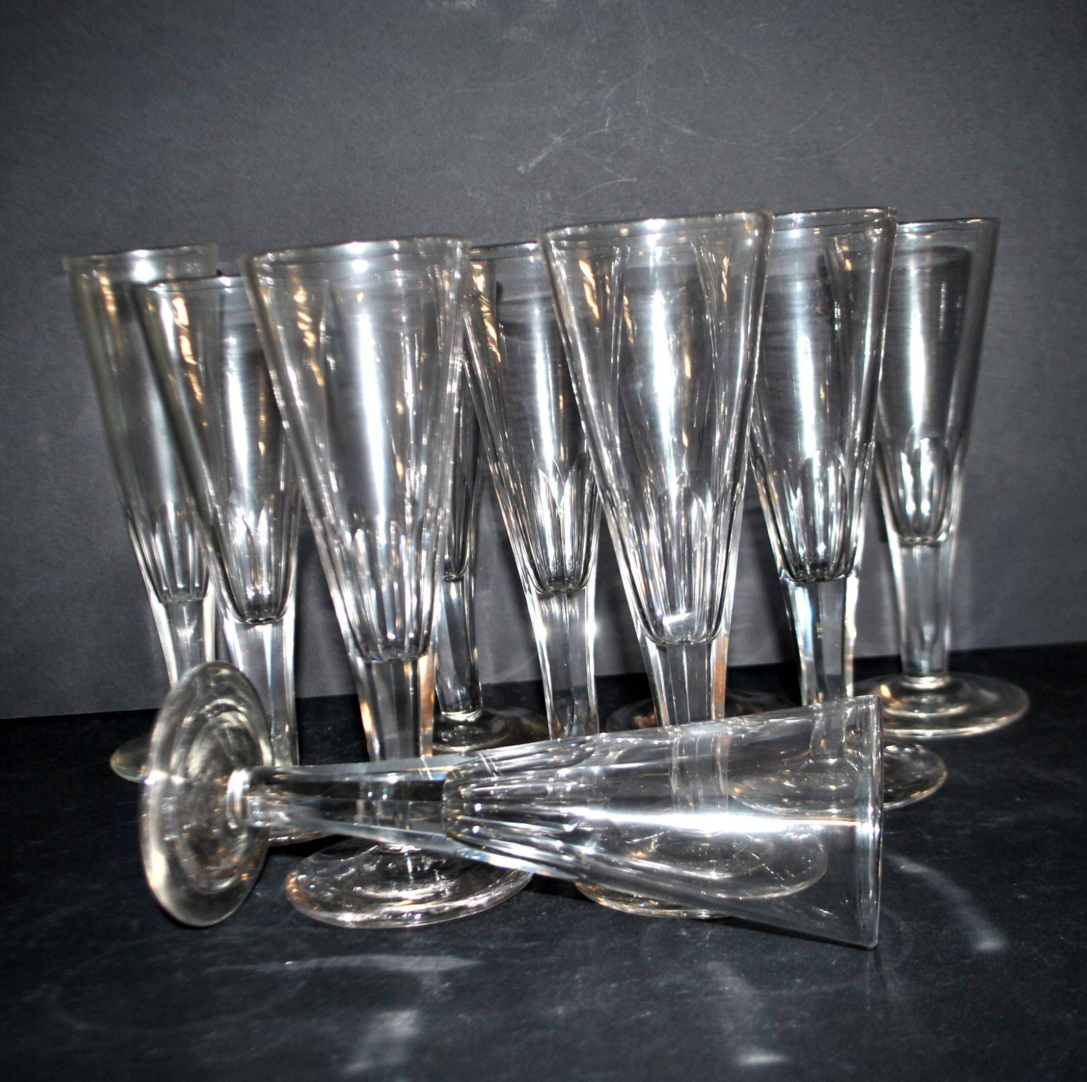 Portieux? Set of 10 cut glass champagne flutes from 1900 bistro.