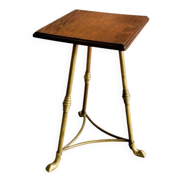 Table d'appoint anglaise en laiton et bois massif - fin XIXeme