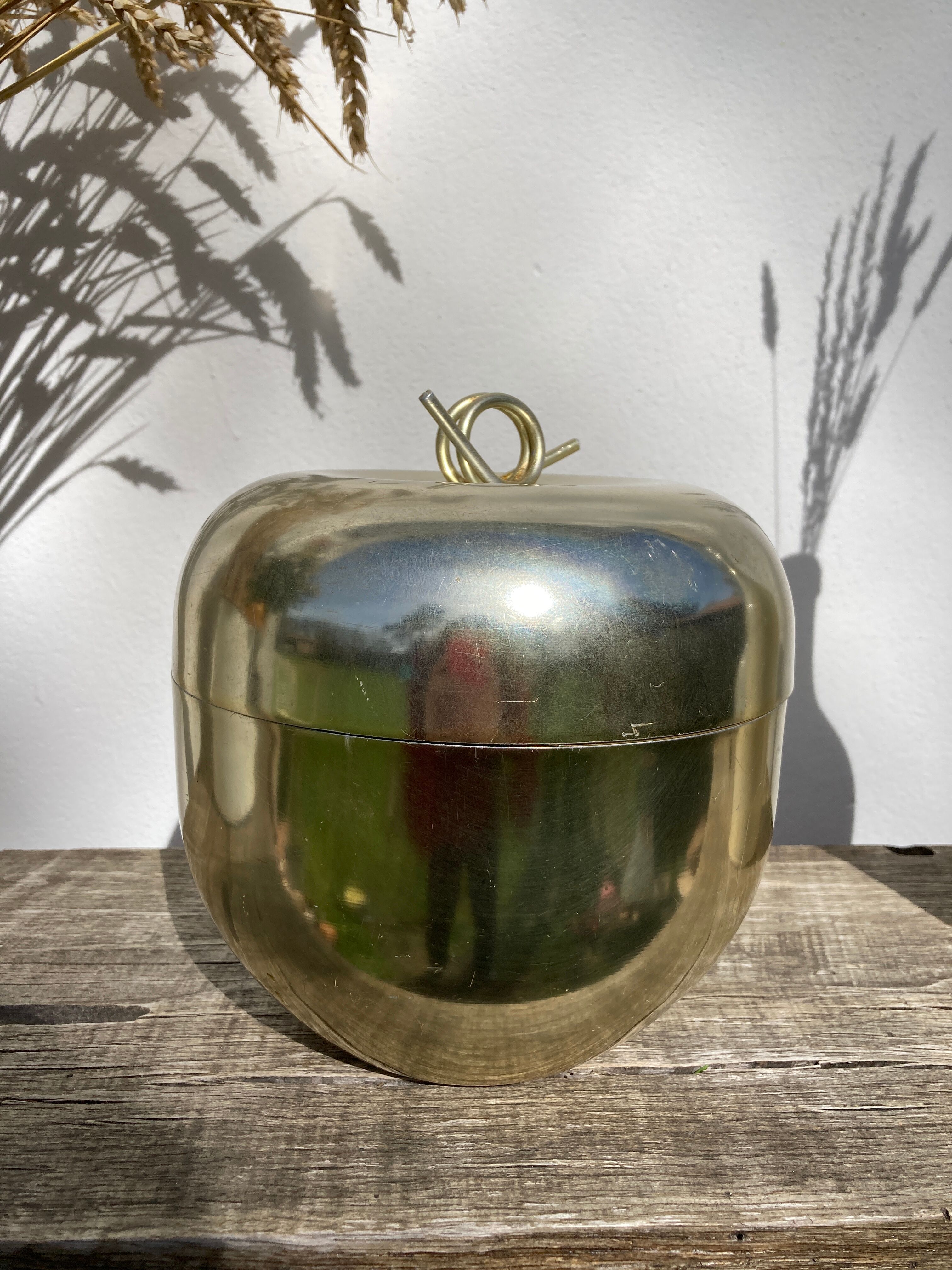 Golden apple ice bucket 1970 vintage fruit