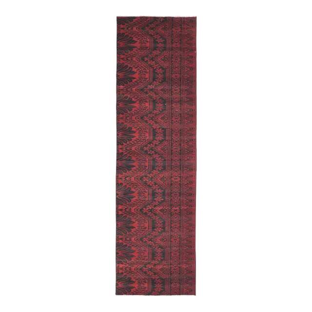 Vintage Turkish Oushak Handmade Wool Cotton Red Runner Rug 80x281