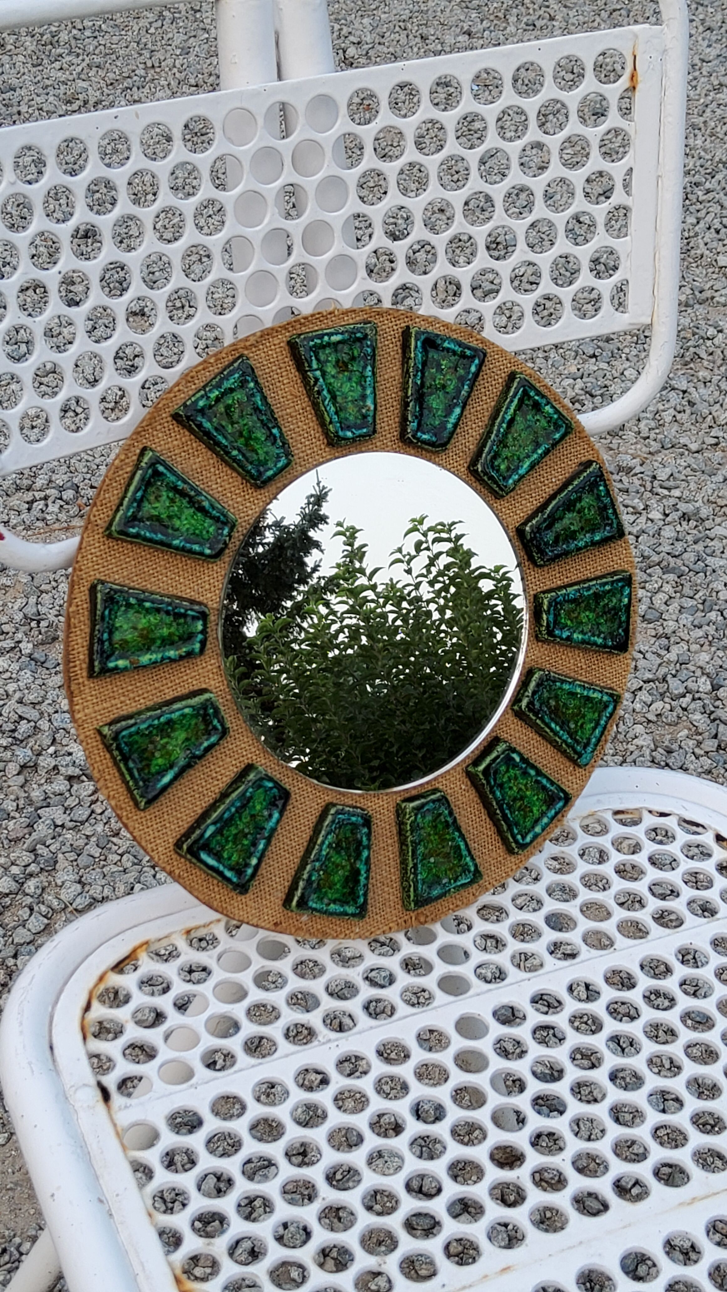 Miroir soleil en céramique des années 70