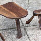 Vintage 1950s Brutalist Coffee Table and Two Stools
