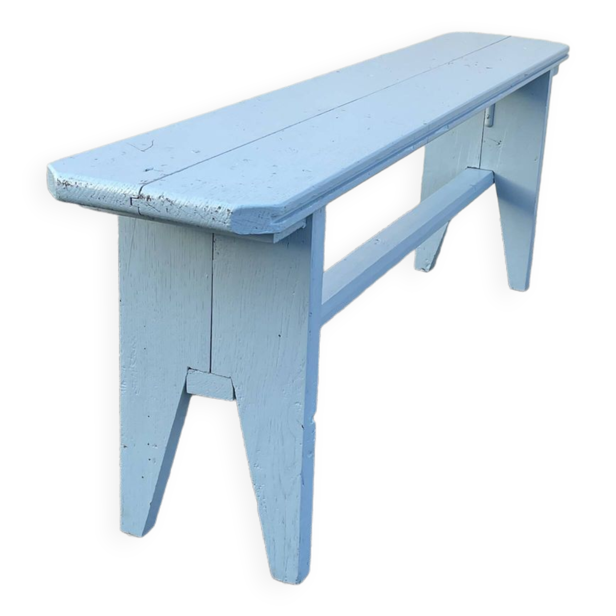 Blue painted wooden bench
