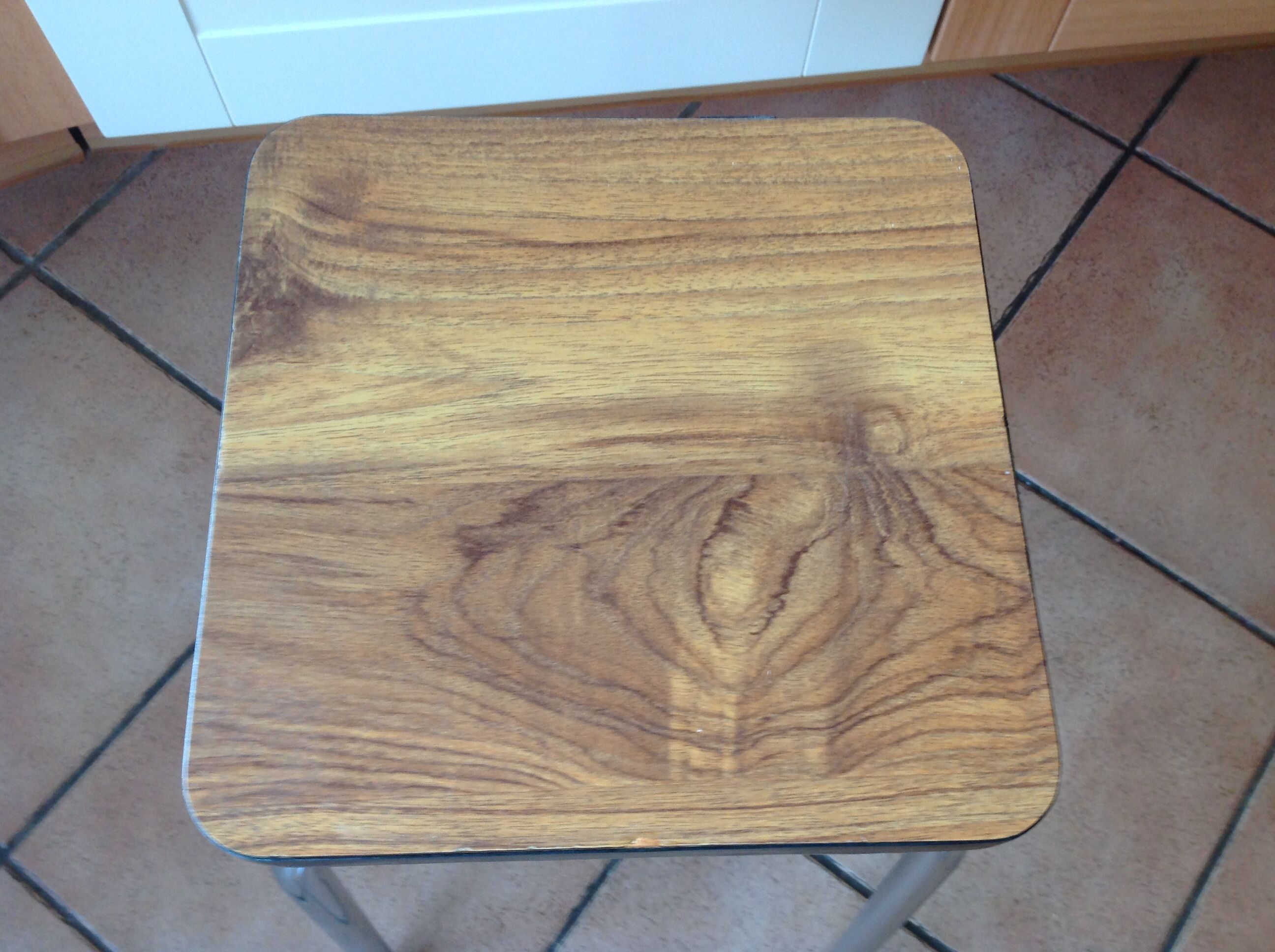 Leather in formica imitation wood and chrome feet / vintage 60s-70s