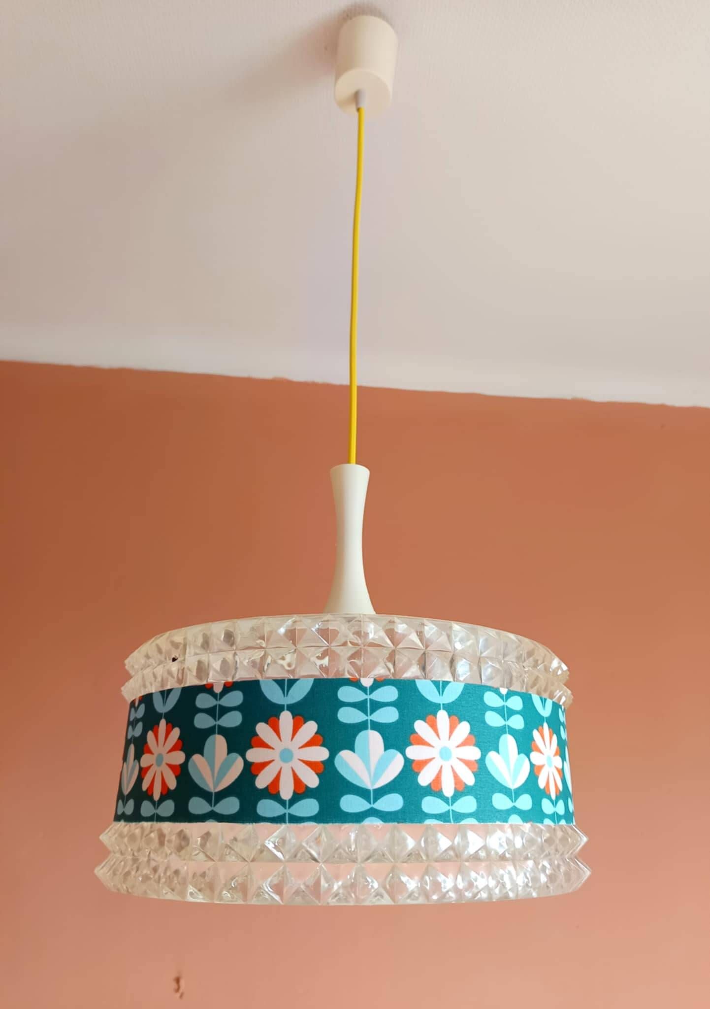 Vintage 1970s plexiglass and flower pendant light