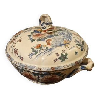 Gien earthenware tureen xix rooster and peony model rare export