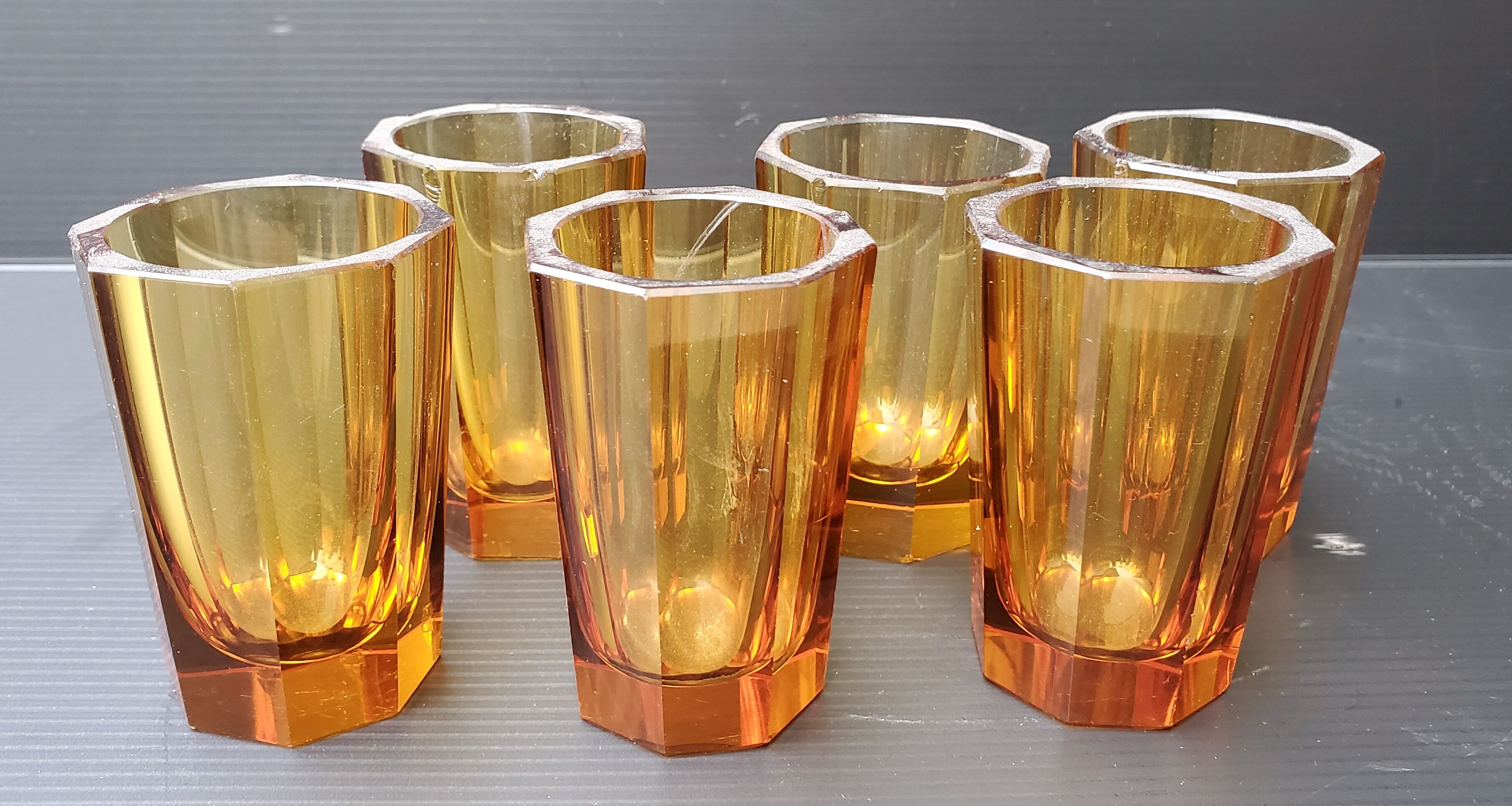 6 amber shot glasses