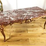 Low table of Style Louis XV gold wooden / marble top