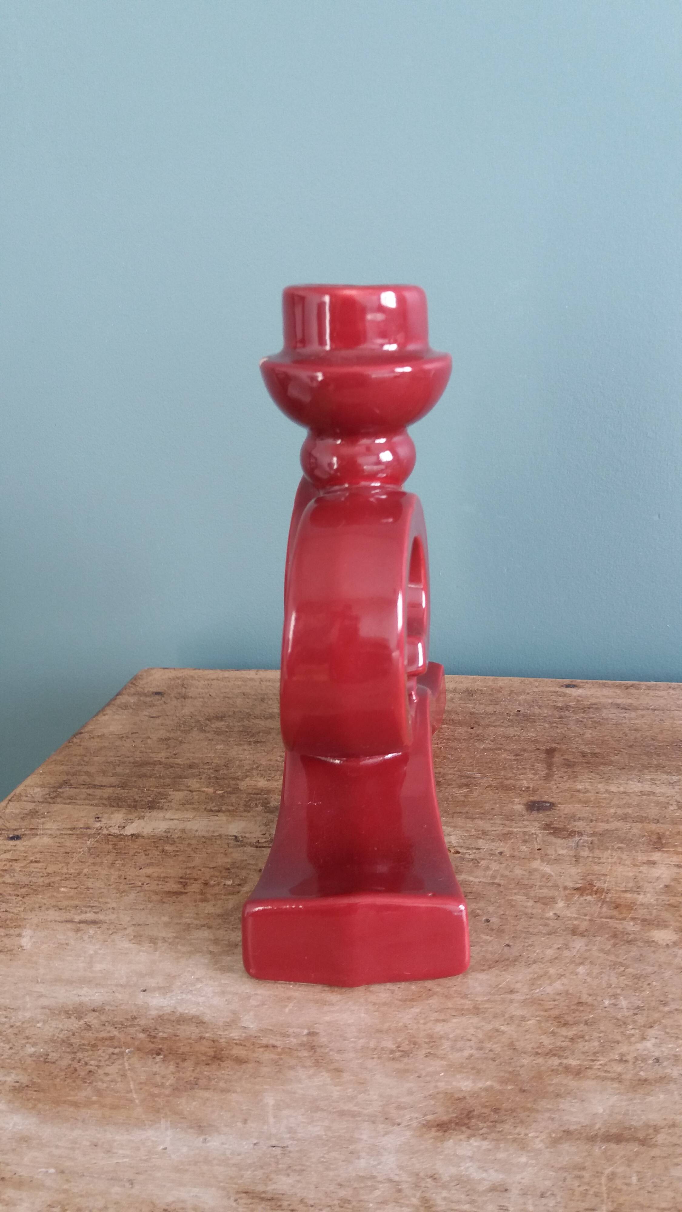 Art Deco ceramic candlestick, burgundy