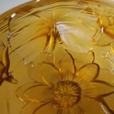 Verlys cup Water lily flowers amber molded pressed glass 60s