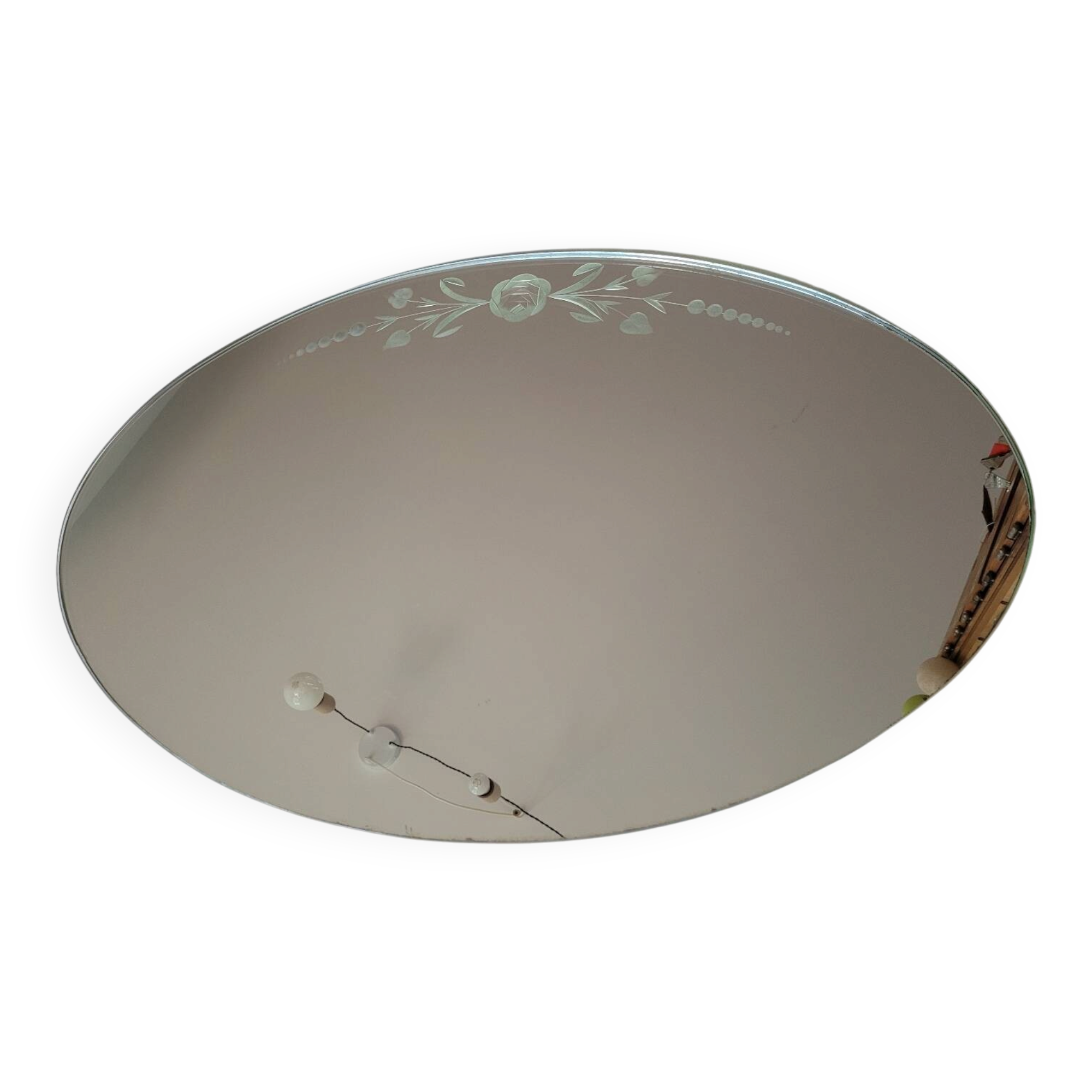 Miroir ovale gravé frise floral