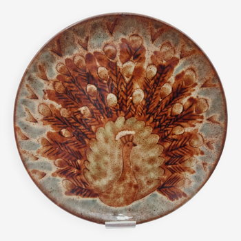 Peacock bird ceramic plate dlg Cloutier Pouchain Reynaud Roy