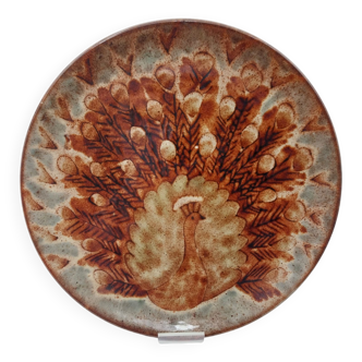 Peacock bird ceramic plate dlg Cloutier Pouchain Reynaud Roy