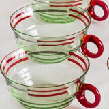 Set of six mouth-blown uranium glass cups, France, Mid-Century