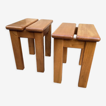 Pair of stools, elm, Maison Regain - c.1980