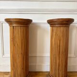 Pair of vintage rattan veneer columns