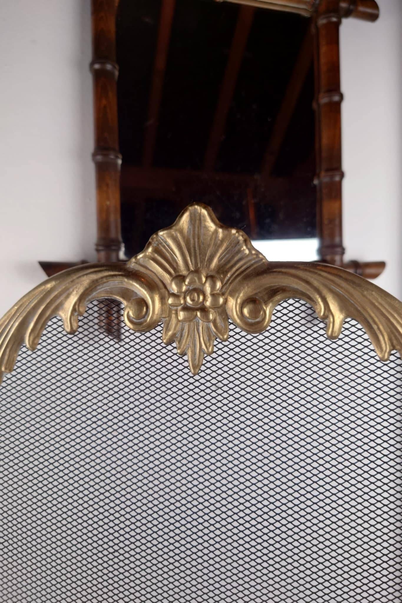 Antique Brass Fire Screen, Louis XV Style, L 83 cm / H 55 cm