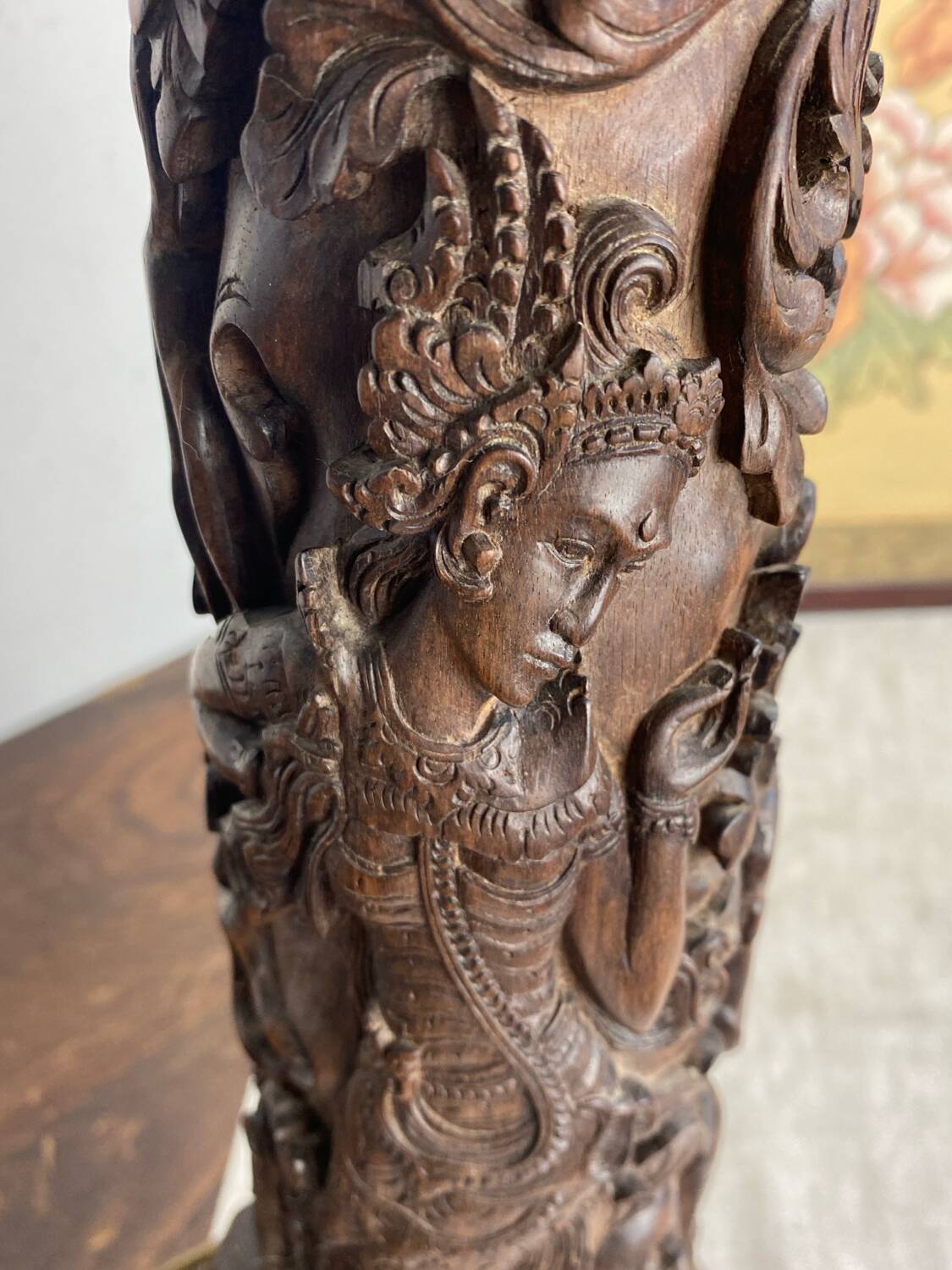 Carved wooden Balinese lamp base