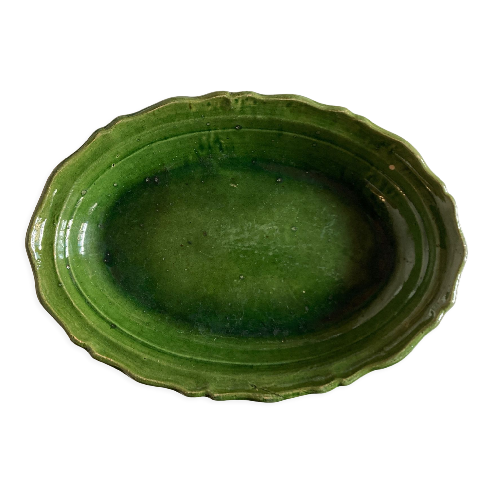 Plat creux de terre vernissée à godrons 1950 Provence