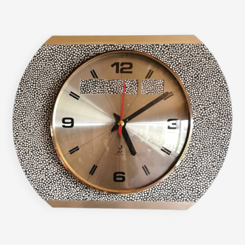 Horloge formica vintage pendule murale silencieuse "Jaz anthracite doré ronds"