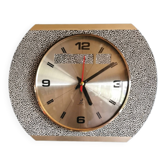 Horloge formica vintage pendule murale silencieuse "Jaz anthracite doré ronds"