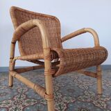 Rattan and bamboo armchair, 70s