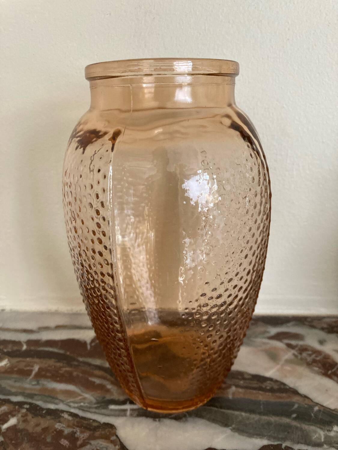 Art Deco pink molded glass vase