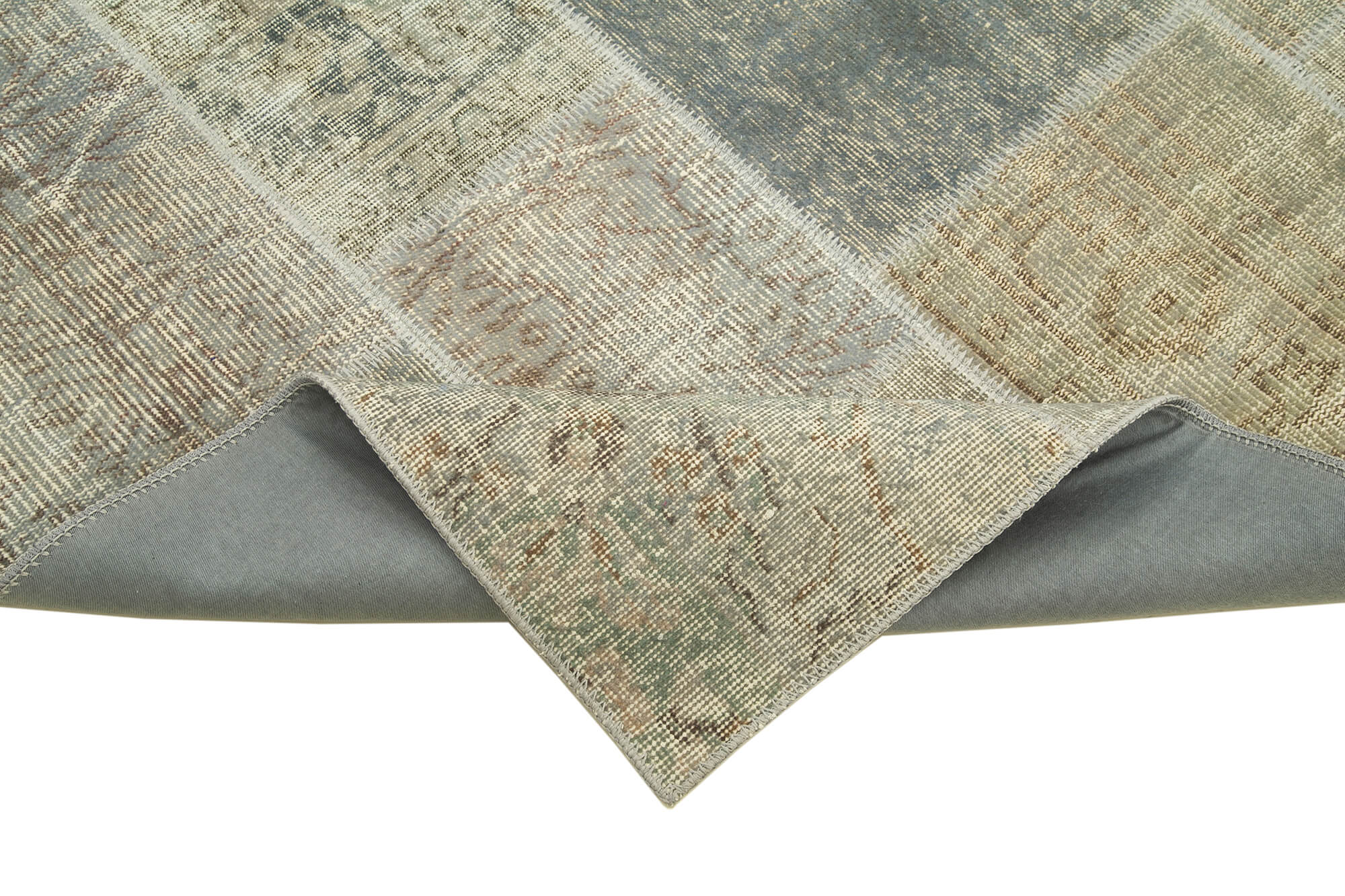 Handmade anatolian vintage 173 cm x 244 cm grey patchwork carpet