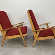 Pair of 50s vintage boomerang armchairs velvet and wood