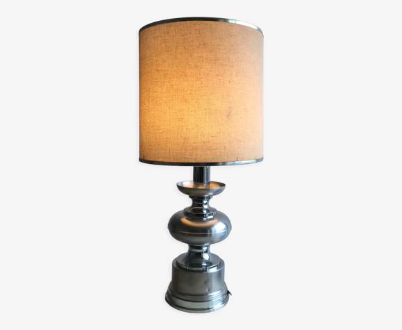 Lampe en métal mat et chromé des années 1970