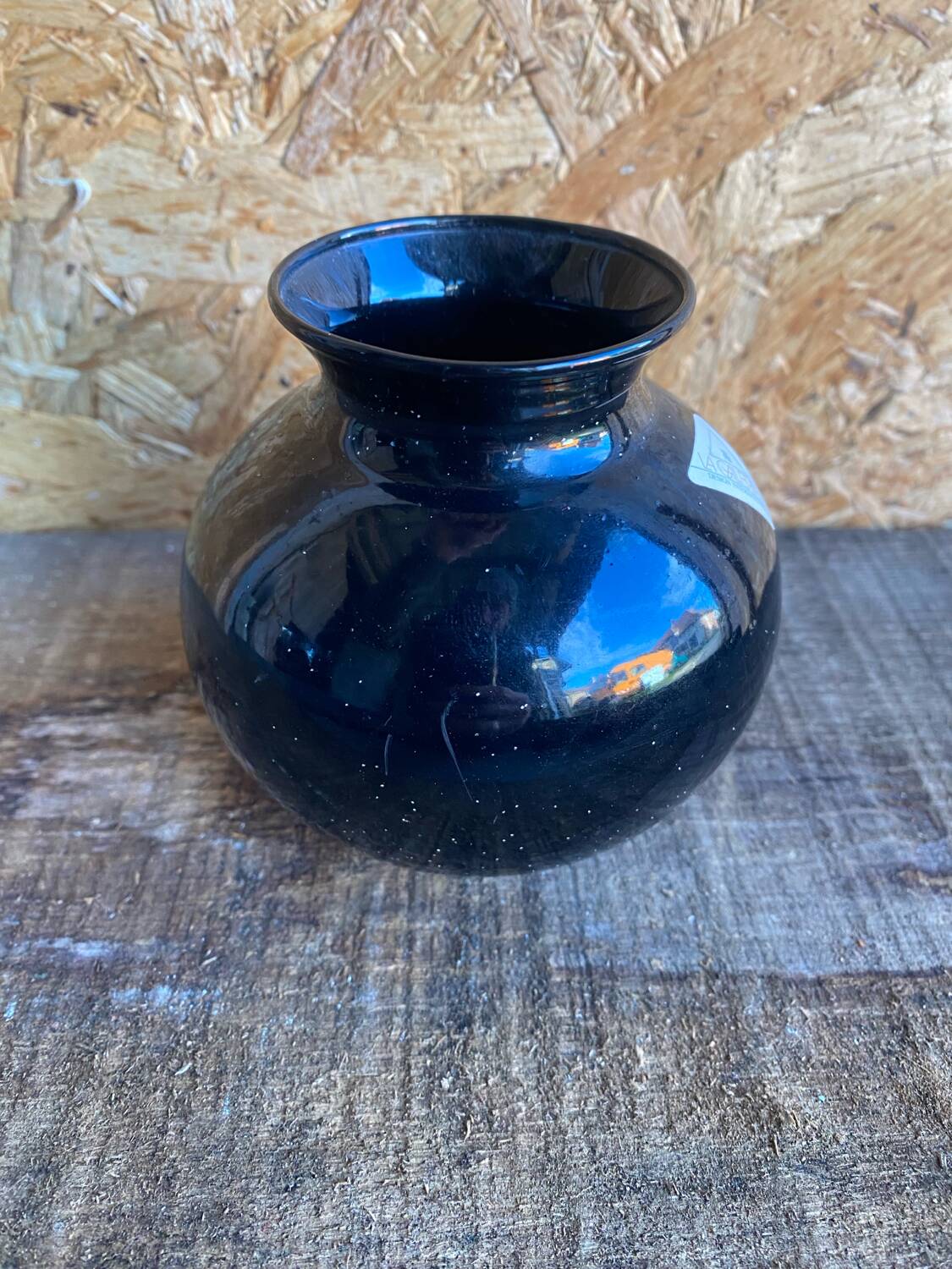 Vintage Black Inlaid Glass Vase International Design LA GALLERIA