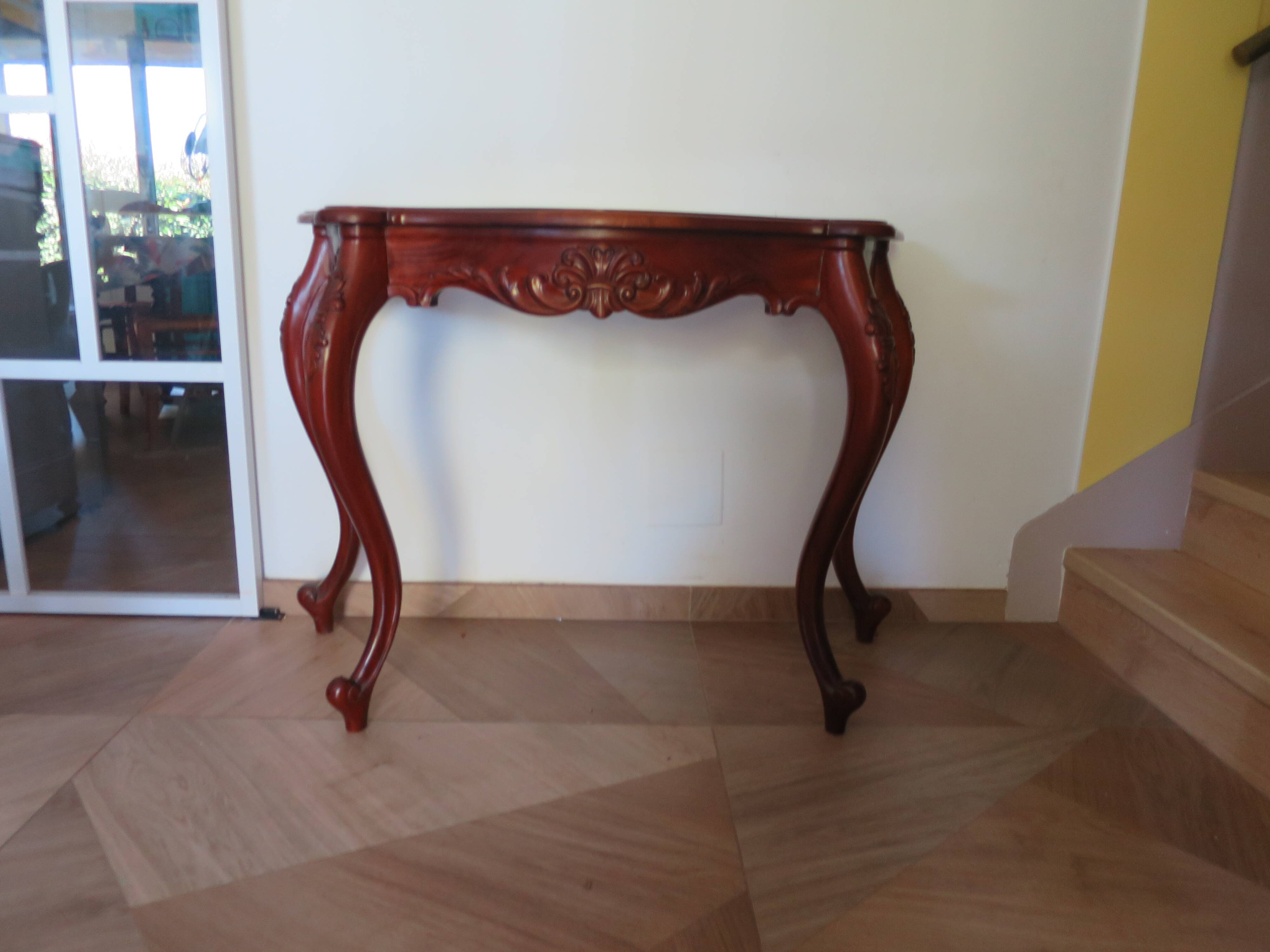 Console with curved legs - mahogany - Louis XV style - carved wood