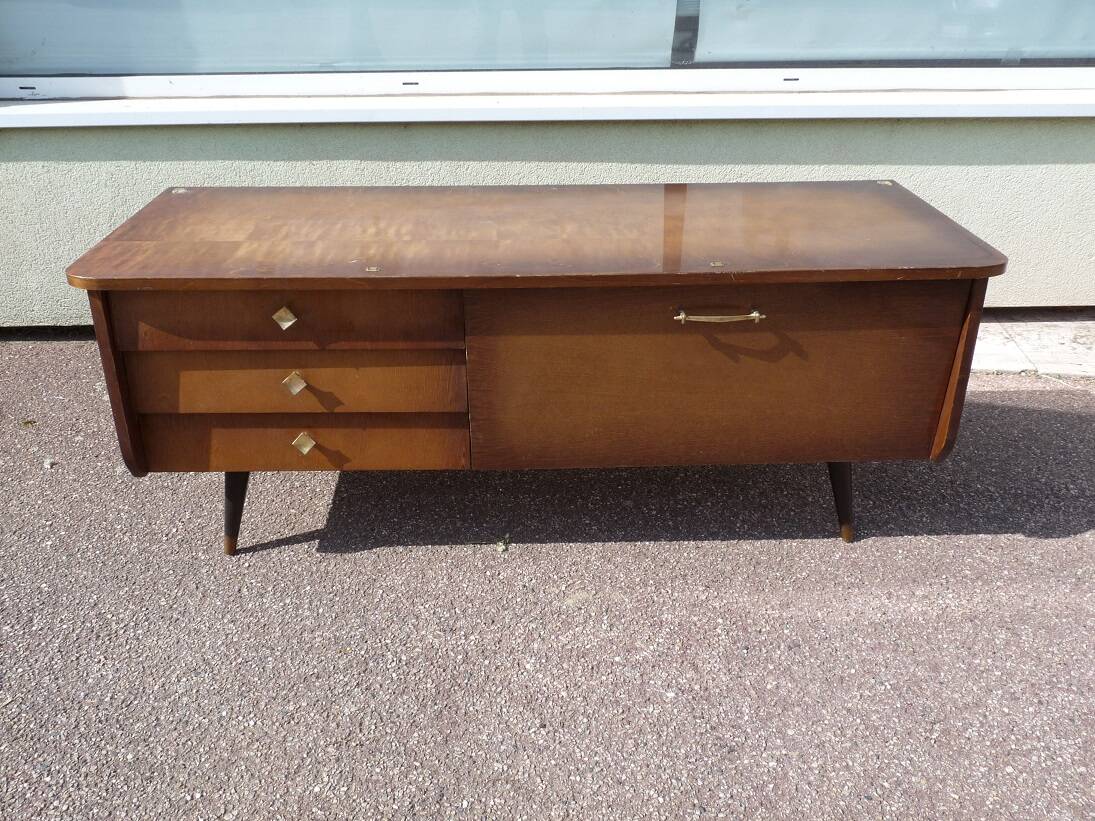 Small vintage sideboard + 2 bedside table - wood compass leg
