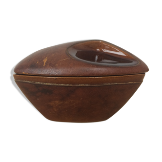 Ceramic and brown leather tobacco pot