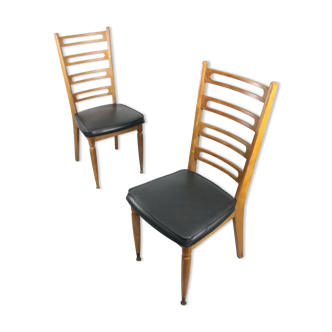 Vintage wooden & brass dining chairs