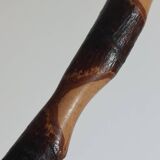 Pair of walnut stools sculpted in a vintage mid-century cross-section.