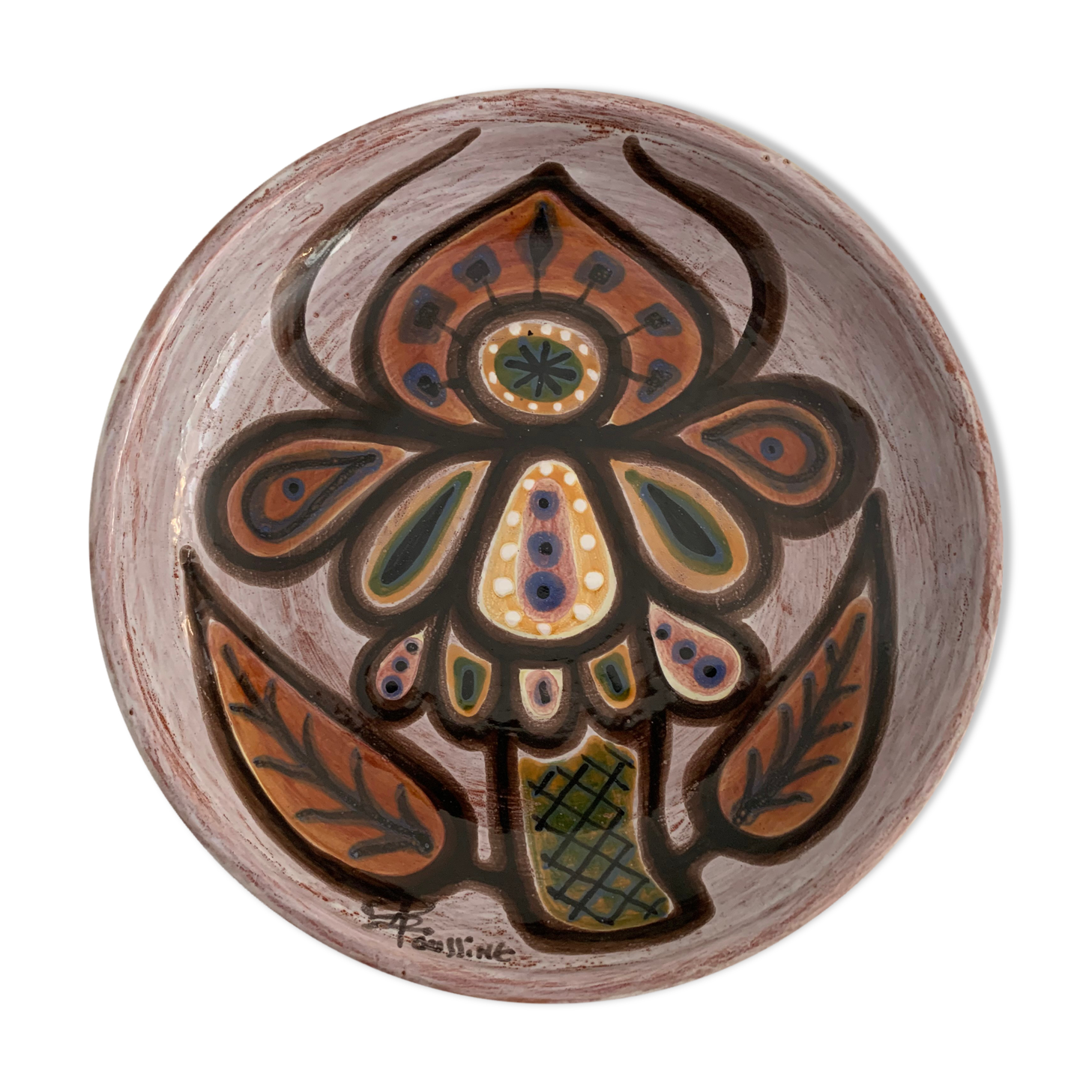 Ceramic dish enamelled by Jacques Poussines Sant Vicens 1950