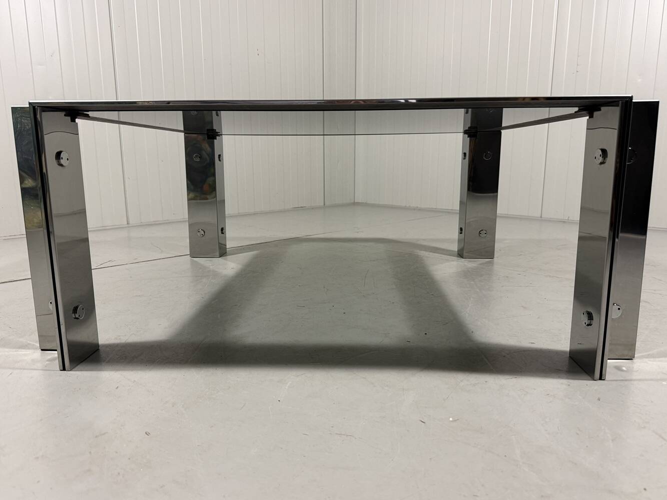 Chrome plated & smoked glass low coffee table 1960’s