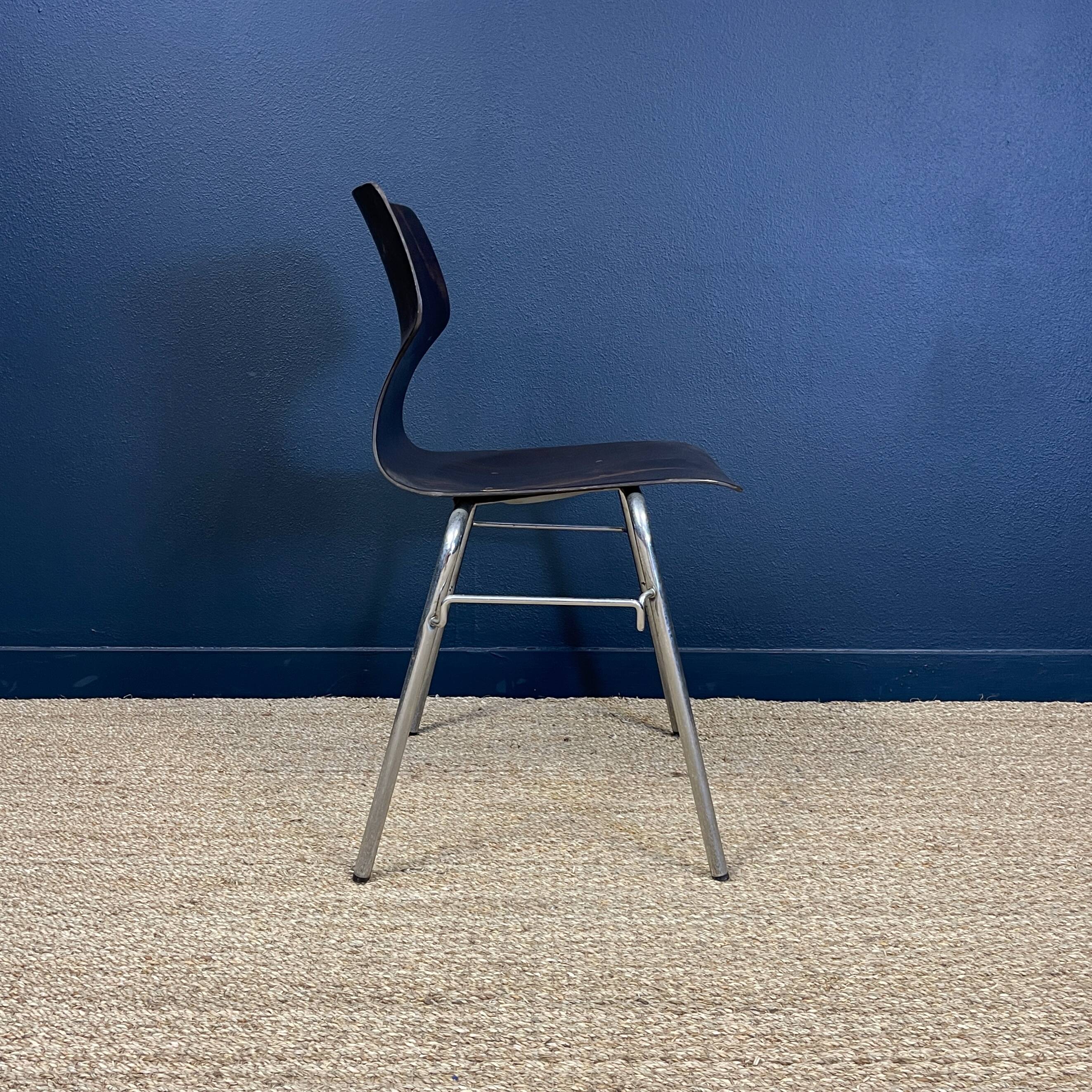 Set of 6 Flototto chairs wenge wood chrome steel 70s