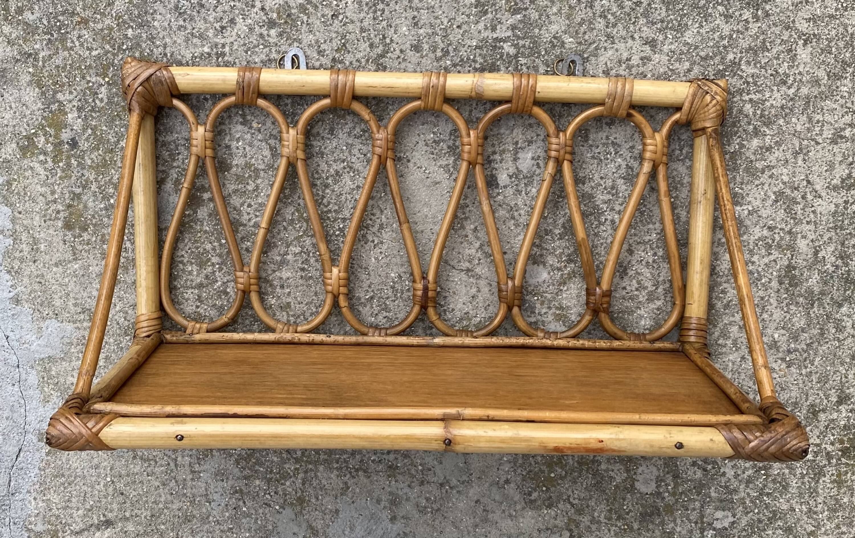 Vintage rattan wall shelf 1960