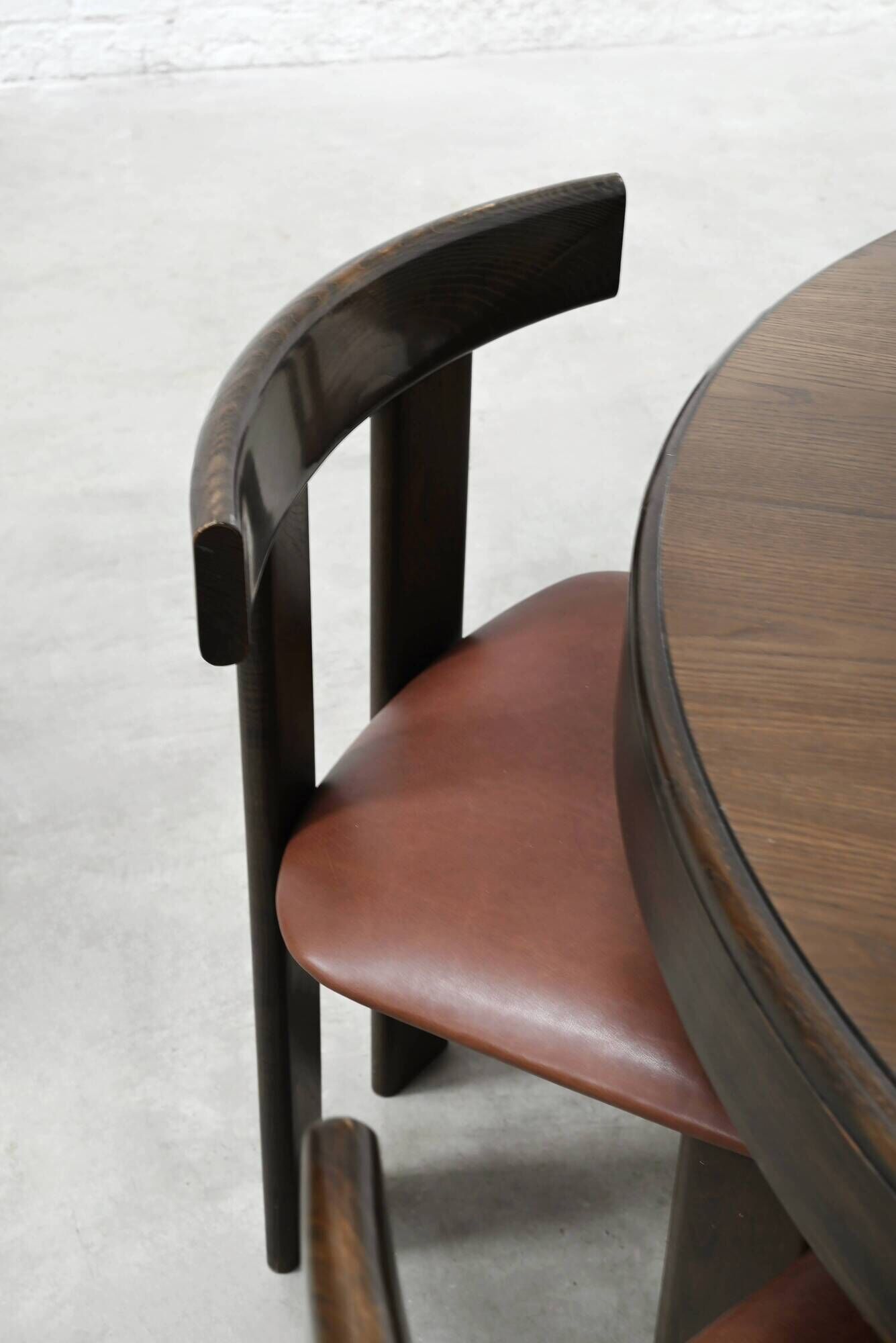 Dining Set by Luigi Vaghi for Former with Six Leather Chairs, Italy 1960's