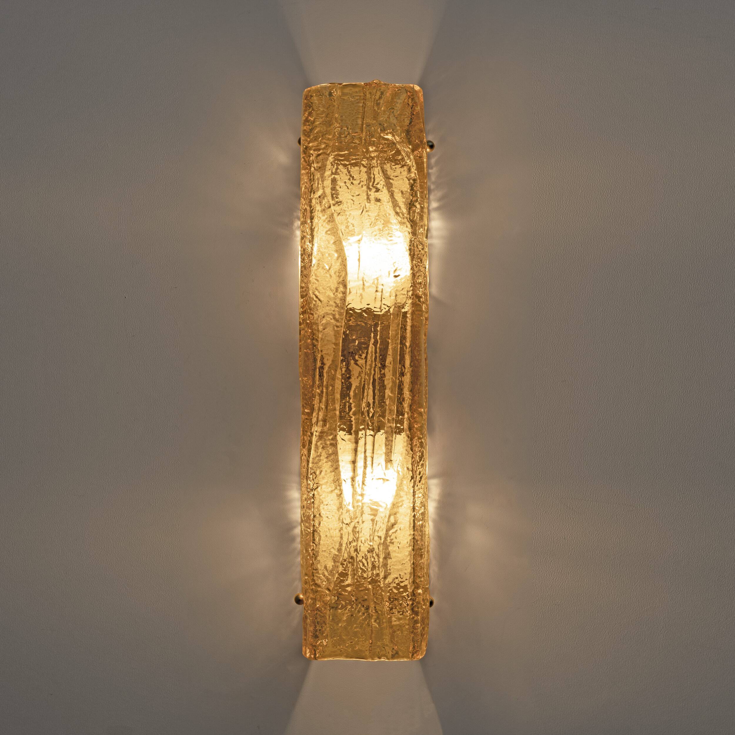 Pair of Mazzega-Style Gold Yellow Murano Glass Sconces
