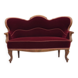 Canapé danois 2 places des années 1930, velours d'ameublement, bois de frêne, retapissé.