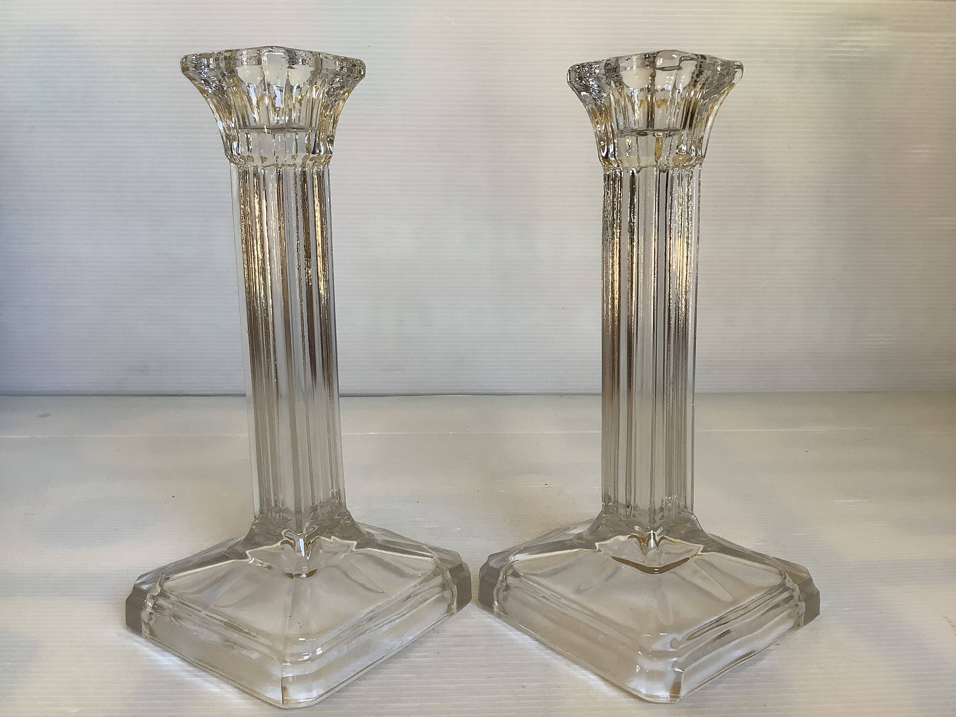 Pair of geometric art deco candlesticks