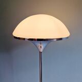 Modernist floor lamp in chromed metal and white satin glass, 1960s