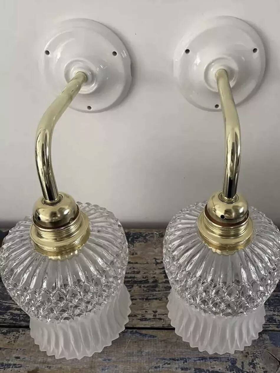 Pair of glass and ceramic wall lights