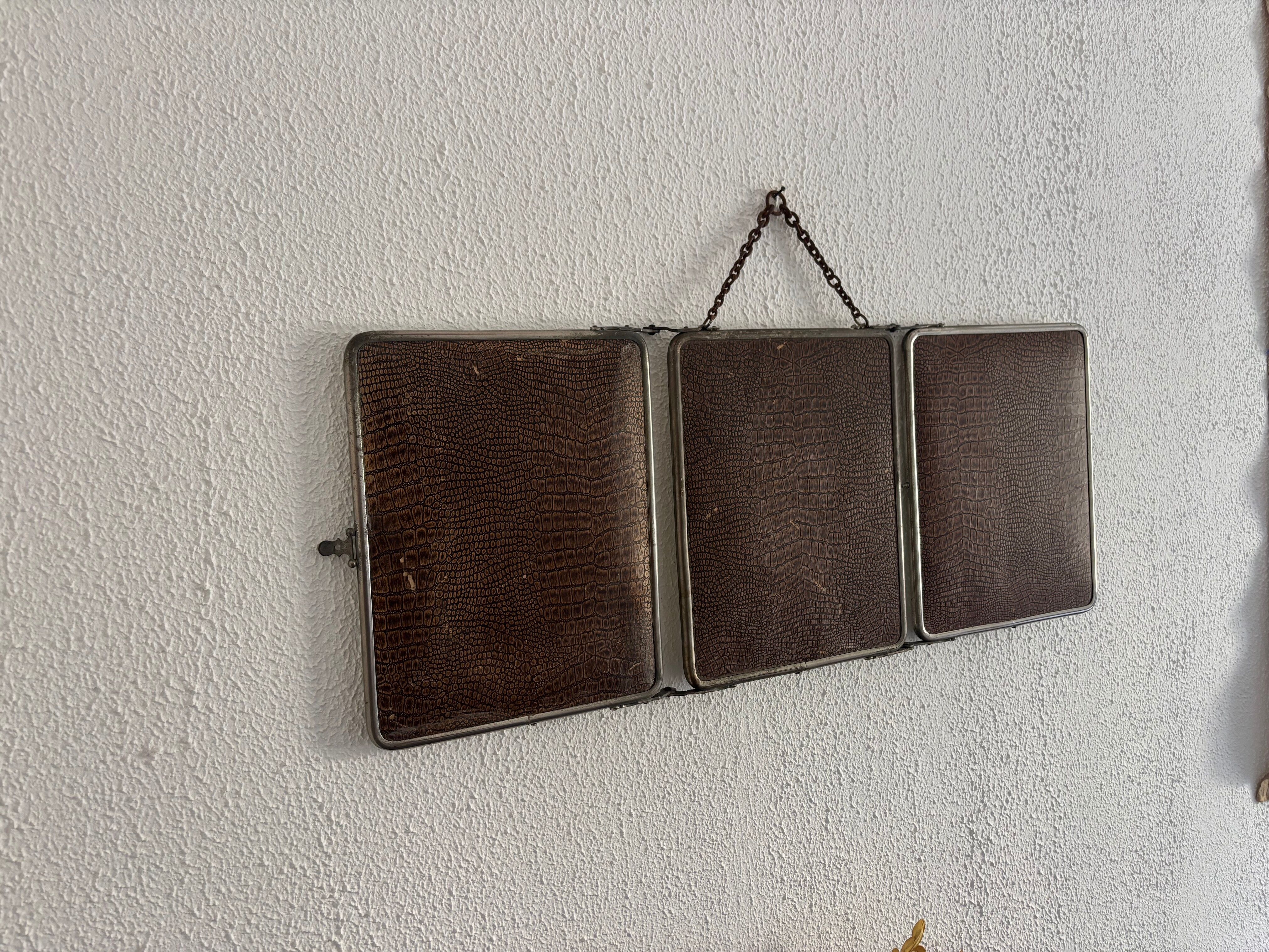 Miroir vintage 1930 triptyque barbier déposé G.B Paris - 28 x 69 cm
